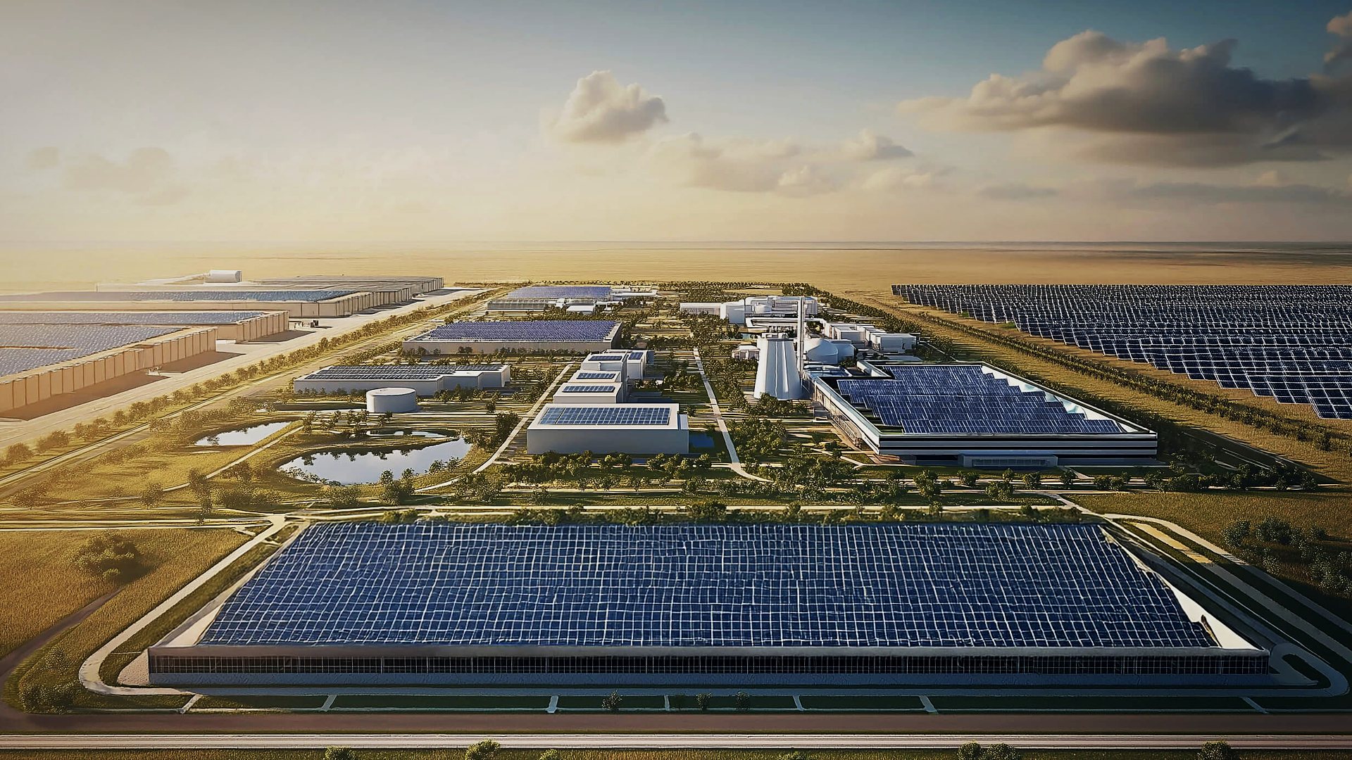 The Project Matador campus at full build — still from the Fermi America film