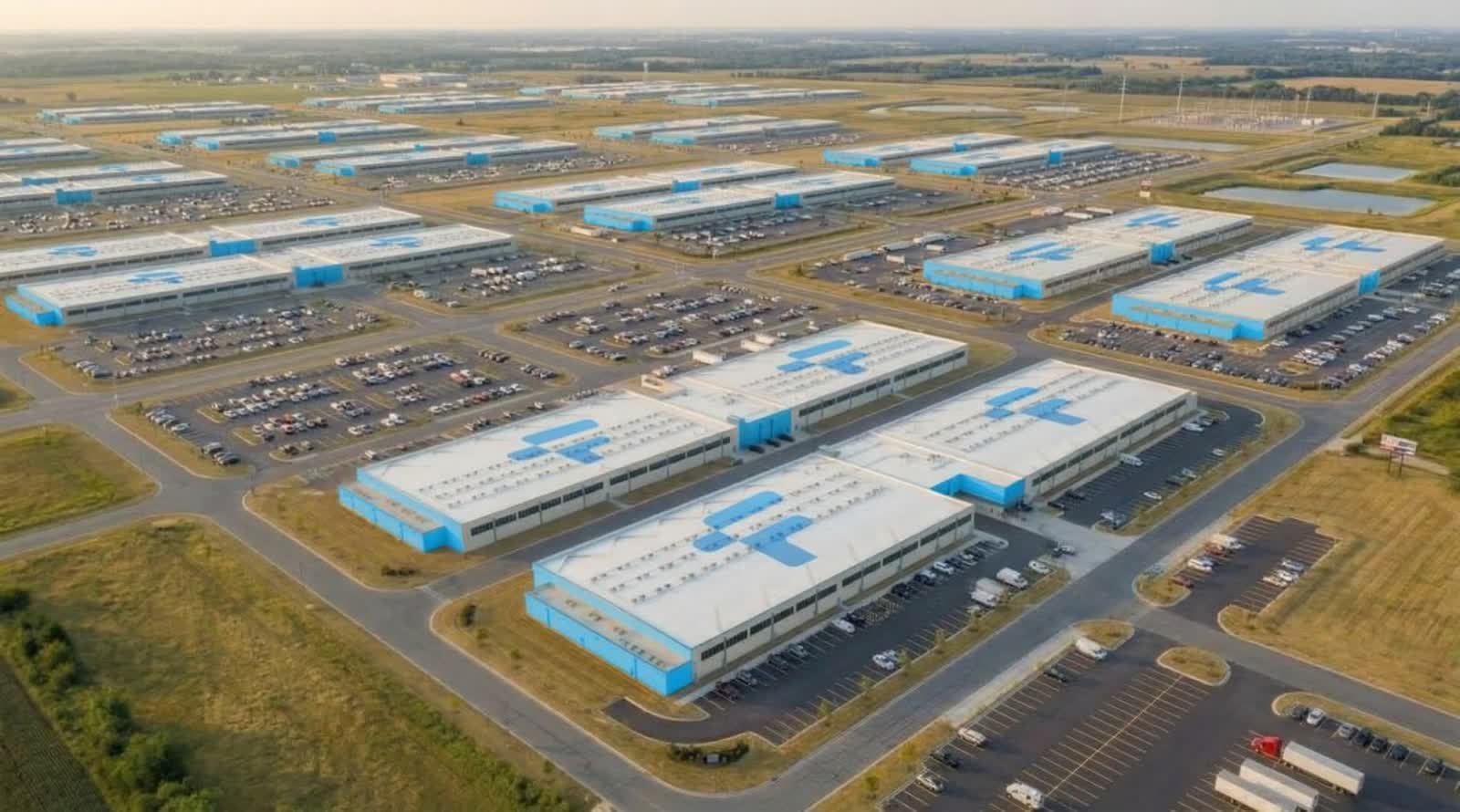 Aerial view of the Project Matador data-center campus on the Texas Panhandle, concept render